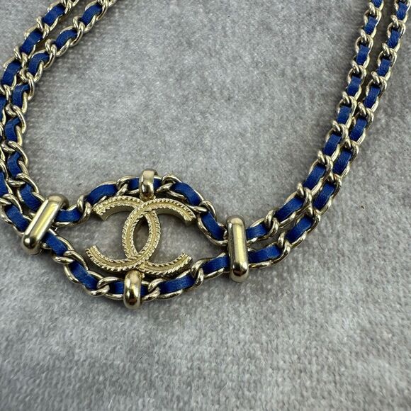Chanel Metal Lambskin Blue Chain Link Choker Necklace - Picture 6 of 10